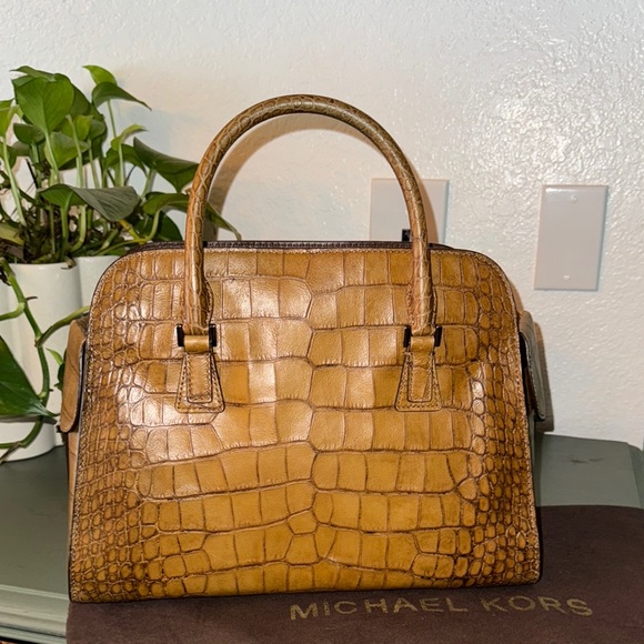 Michael Kors Brown Crocodile-Embossed Satchel Handbag - Picture 10 of 16